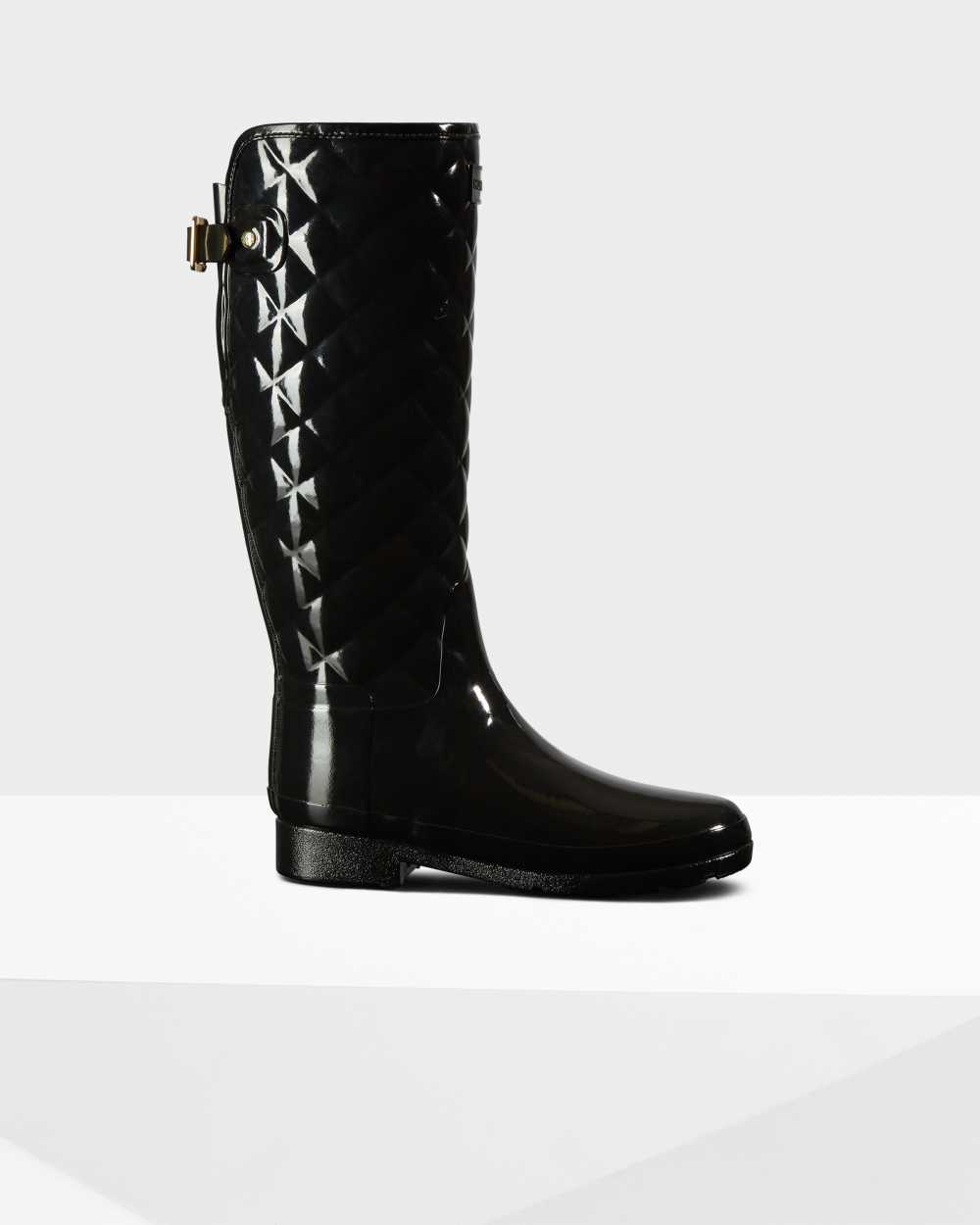 Hunter Refined Slim Fit Adjustable Quilted Tall Women's Rain Boots NZ-51867N Black